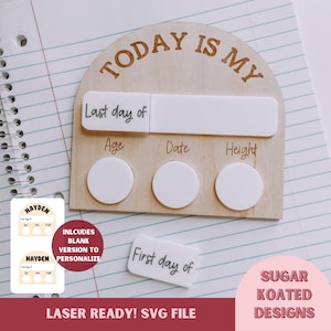 Placa SVG do primeiro dia de aula, placa escolar intercambiável SVG, último dia de, suporte fotográfico de volta às aulas, arquivo cortado a laser, conselho escolar svg