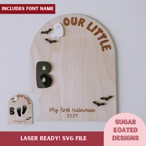 SVG Our Little Boo voetafdruk aandenken, Our Little Boo, lasergesneden bestand, My First Halloween, Halloween SVG, SVG-bestanden, laserbestand, mijlpalen