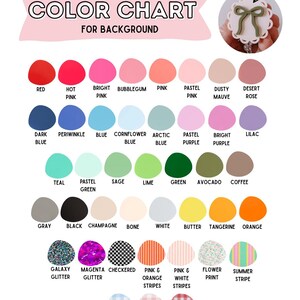 Op de afbeelding: Een kleurenkaart voor achtergronden, met een verscheidenheid aan kleuren en patronen. De kaart bevat effen kleuren zoals rood, blauw en groen, evenals patronen zoals strepen, ruitjes en glitter. De tekst bovenaan luidt "COLOR CHART FOR BACKGROUND."