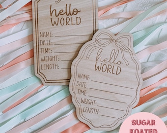 Anuncio de nacimiento SVG con lazo, Hola mundo, mi nombre es SVG, Letrero de Hola mundo, Anuncio de nacimiento SVG, Archivo cortado con láser, Archivo láser, Archivo SVG