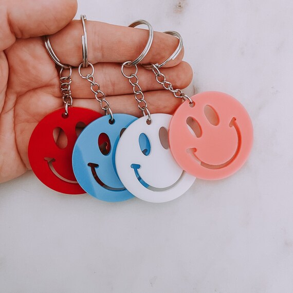 Retro Happy Face Keychain Happy Face Acrylic Keychain Party Favor Birthday Party Keychain Retro Keychain Kid Keychain Backpack Tag Etsy Canada