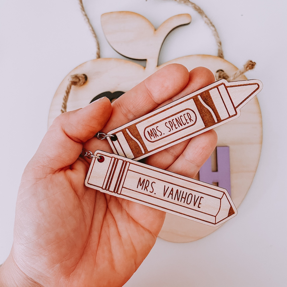 Personalized Teacher Gift Laser Engraved Wooden Keychain Etsy