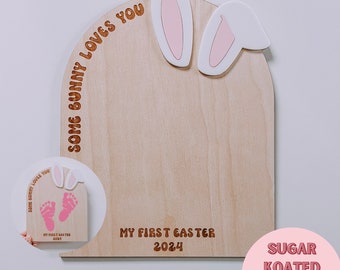 SVG My First Easter Footprint Keepsake, Baby Milestone, Easter svg, Laser Cut File, Trendy Laser File, SVG Files, Some Bunny Loves You