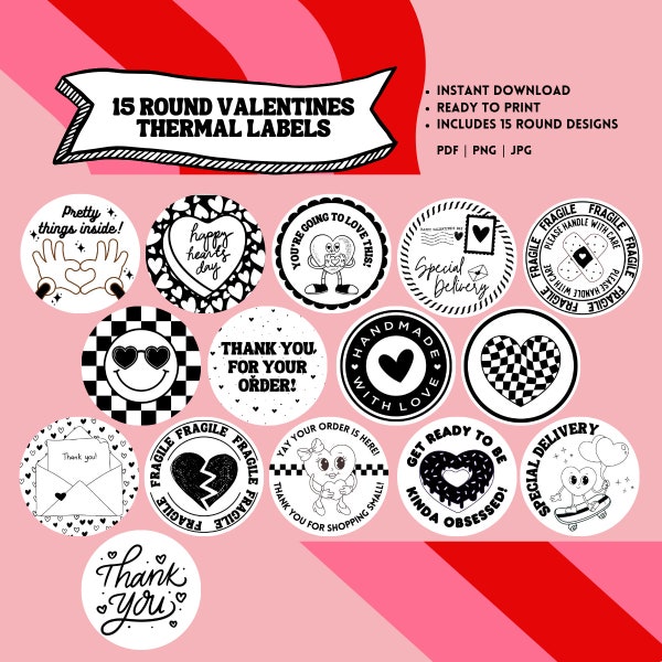 Valentines Thermal Label Bundle, Thermal Printer Stickers, Shipping Stickers, Thermal Stickers, Rollo Printer, Stickers for Small Businesses