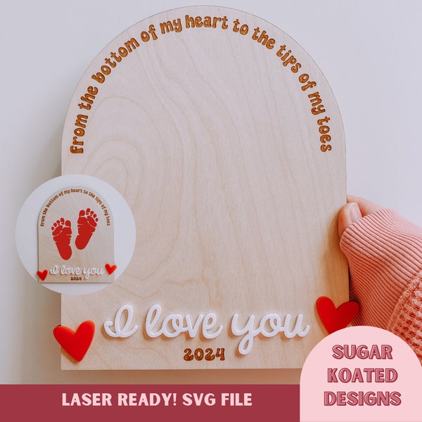 SVG My First Valentine's Day Footprint Keepsake, Baby Milestone, Valentine's svg, Laser Cut File, Trendy Laser File, , SVG Files, Laser File