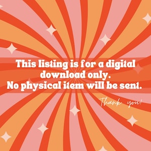 K&ouml;nnte beinhalten: Eine Grafik f&uuml;r einen digitalen Download mit einem gestreiften Hintergrund in Rot, Orange und Rosa. Der Text lautet: "Diese Anzeige ist f&uuml;r einen digitalen Download. Es wird kein physischer Artikel versandt. Danke!"
