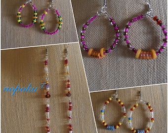 Pink Beaded Earrings, Statement Earrings, African Jewelry,Gift for her,Krobo beads, Faux Pearl Earrings,Artisan earring, Hoop earrings