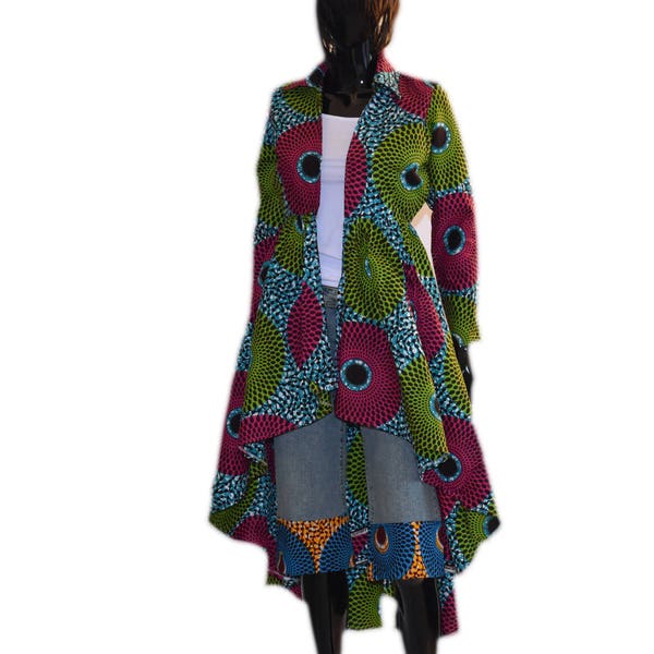 African Print Coat,Hi lo African Dress,Ankara blazer,Hi lo shirt,Party blouse,Kitenge top,African Wax Print Top,Women's blazers,African shop