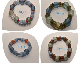 Millefiori Bracelet,Blue Beaded bracelet,Krobo bead bracelet,African Bracelet,Trade Beads, bracelets,  African Jewelry, gift for her,Sh