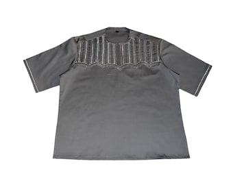 Mens' kaftan top,Ankara embroidery mens' shirt,Mens' embroidery shirts,Tunic shirt,African print shirts, Men's dress shirts,Grey men's shirt