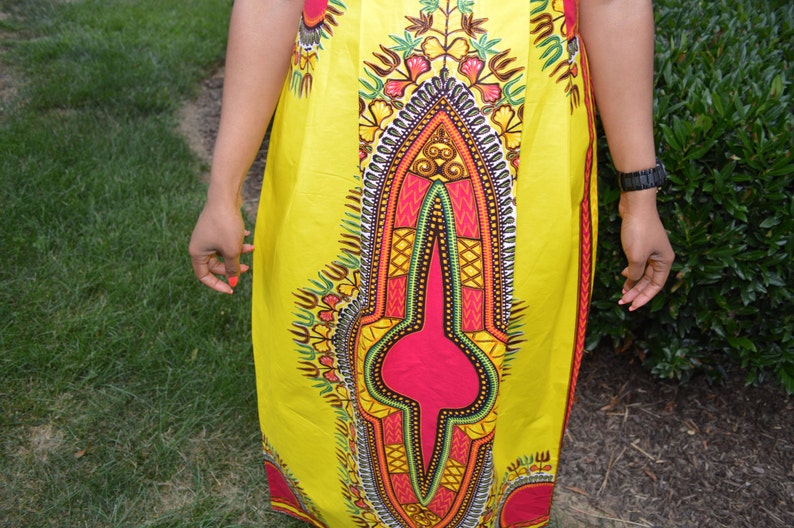 Long dress,Kitenge Dress Yellow Angelina Dress,sleeveless dress,Party Dress,Geometric Print dresses African Print Dress,Dashiki Maxi Dress