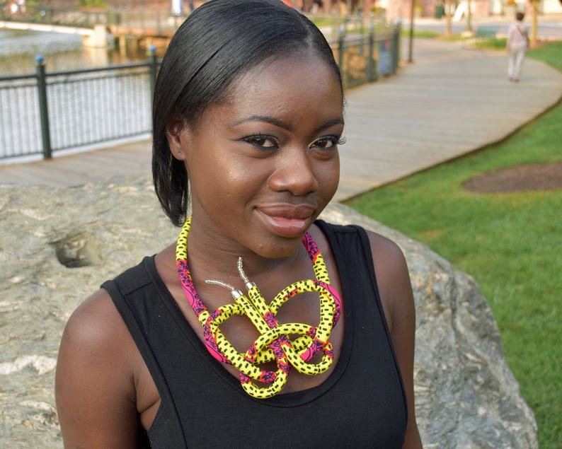 gift,African shop,Handmade necklace,Unique jewelry Statement necklace,Artisan necklaces Jewelry African necklaces Yellow Ankara necklace
