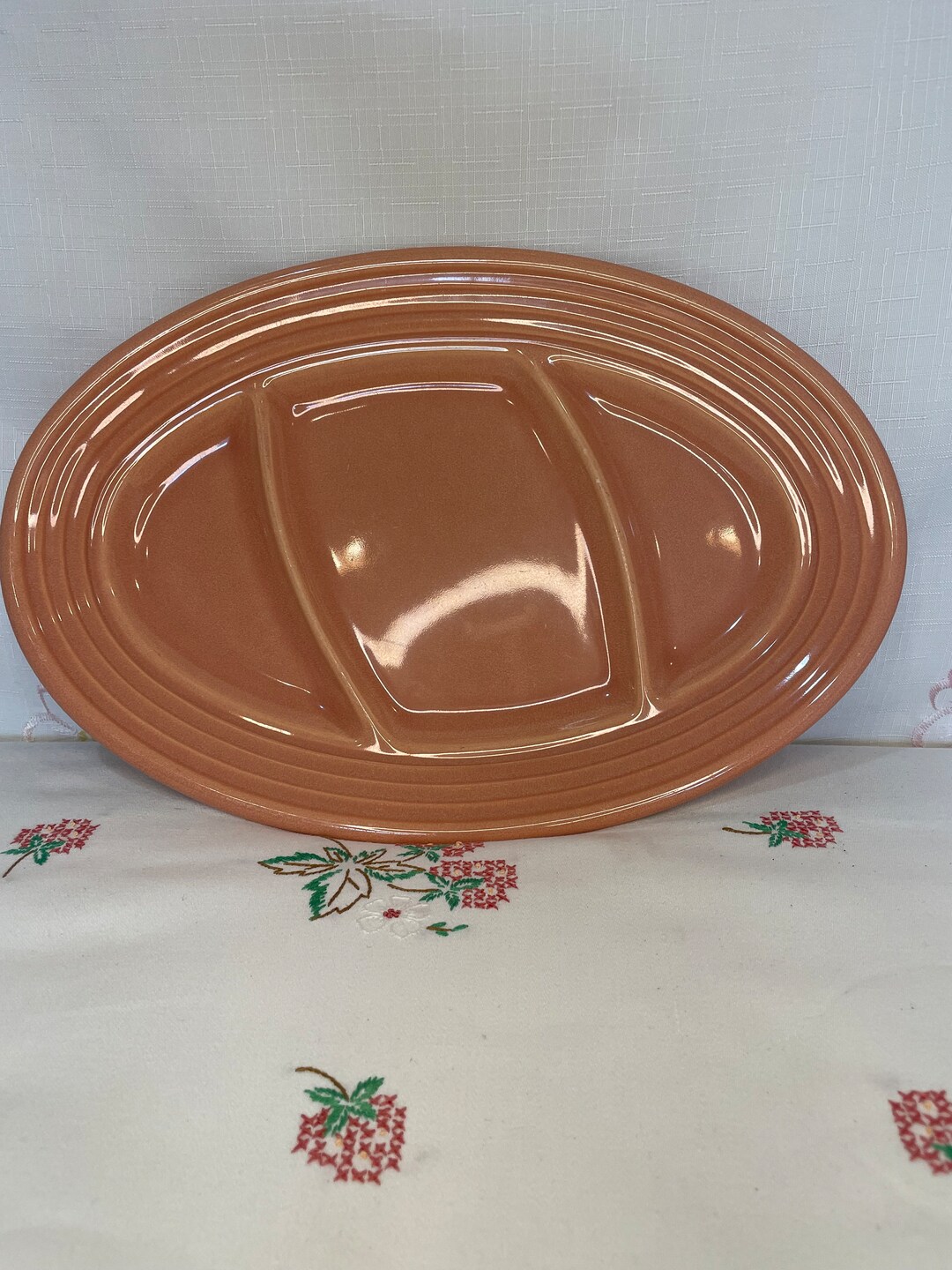 Fiestaware Oval Divided Serving Platter Pink Rose Bauer Etsy