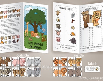 I Am Thankful for Animals - File Folder Game and BONUS Coloring Pages (LDS Primary 01 - Lesson 12) - Downloadable PDF