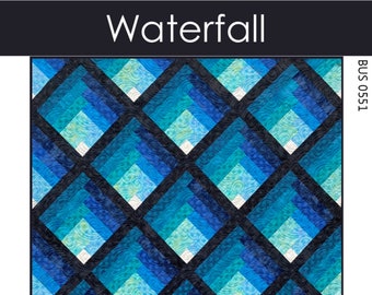 2 Sizes Waterfall Quilt Pattern PRINTED, Two Color Ombre Gradating Pattern, Throw and Queen, Colorwash Log Cabin Blocks, Busy Hands Quilts