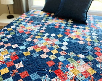 5 Sizes Picnic Plaid Quilt Pattern PRINTED, Baby to King, Jelly Roll Strips, FQ, Granny Square Quilt, Busy Hands Quilts-Baby Quilt Pattern