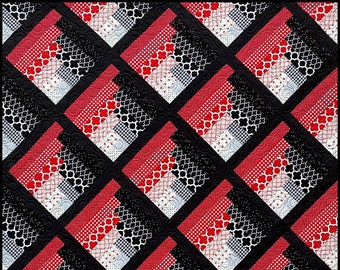 2 Sizes Waterfall Quilt Pattern, PDF DIGITAL DOWNLOAD, Ombre Gradating, Throw and Queen, Colorwash Log Cabin Blocks, Busy Hands Quilts