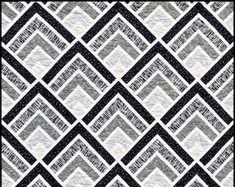 Patrón de edredón Mountain Peaks de 4 tamaños, DESCARGA DIGITAL en PDF, manta para bebé tamaño Queen King, bloques de cabañas de troncos, patrones de edredón fáciles, edredones Busy Hands