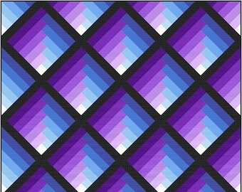 2 Sizes Waterfall Quilt Pattern, PDF DIGITAL DOWNLOAD, Ombre Gradating, Throw and Queen, Colorwash Log Cabin Blocks, Busy Hands Quilts
