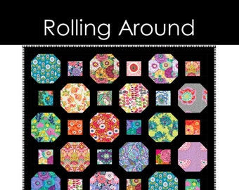 8 Sizes Rolling Around Quilt Pattern PRINTED, FQs or Layer Cake Squares, Baby Lap Throw Large Throw Twin Full Queen King, Busy Hands Quilts