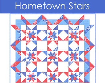 6 Sizes Hometown Stars Quilt Pattern PRINTED, FQ or Charm Squares, Baby Lap Throw Large Throw Twin Full Queen King, Busy Hands Quilts