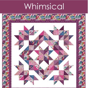 5 Sizes Whimsical Quilt Pattern PRINTED, Charm Squares or FQs, Baby Throw Twin XL Queen King, Easy Quilt Patterns, Busy Hands Quilts