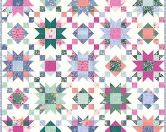 4 Sizes Summer on the Porch Quilt Pattern, PDF DIGITAL Download, Throw Twin Queen King, FQ Quilt Patterns, Star Quilt Patterns, Myra Barnes