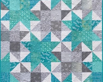 6 Sizes Sunnyside Quilt Pattern, PDF DIGITAL DOWNLOAD, Baby Lap Throw Twin Queen King, Fat Quarters, Star Quilt Pattern, Busy Hands Quilts