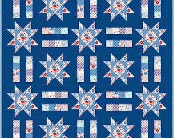 8 Sizes Stars and Stripes Quilt Pattern PDF DOWNLOAD, Wall Lap Throw Twin Queen King, Scrappy or Identical Stars, FQs, Busy Hands Quilts