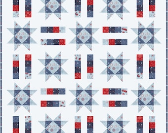 8 Sizes Stars and Stripes Quilt Pattern PDF DOWNLOAD, Wall Lap Throw Twin Queen King, Scrappy or Identical Stars, FQs, Busy Hands Quilts