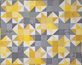 6 Sizes Sunnyside Quilt Pattern PRINTED, Baby Quilt Pattern, Star Quilt Pattern, Fat Quarters, Baby Throw Twin Queen King, Busy Hands Quilts