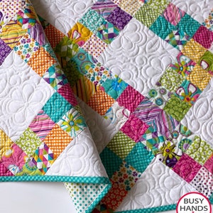5 Sizes Hand Picked Quilt Pattern PAPER, Baby Throw Twin XL Queen King, Jelly Roll Friendly, Strip Pieced, Myra Barnes of Busy Hands Quilts