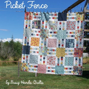 7 Sizes Picket Fence Quilt Pattern PRINTED, Quick and Easy, Baby to King, Layer Cake Squares, FQ, Busy Hands Quilts-Baby Quilt Pattern