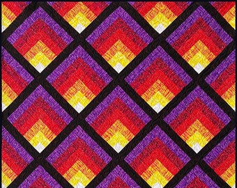 2 Sizes Waterfall II Quilt Pattern PRINTED, Throw and Queen Sizes, Ombre Gradating Pattern, Log Cabin Blocks, Myra Barnes Busy Hands Quilts