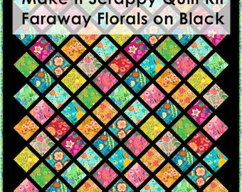 Make It Scrappy Throw Quilt Kit in Faraway Florals on Black