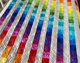 Easy Bargello Quilt Pattern PRINTED, Rainbow Ombre Jelly Roll Pattern, Easy Quilt Pattern, Twin Size, by Busy Hands Quilts