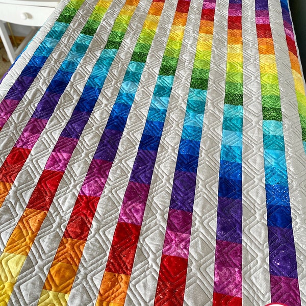 Easy Bargello Quilt Pattern PRINTED, Rainbow Ombre Jelly Roll Pattern, Easy Quilt Pattern, Twin Size, by Busy Hands Quilts