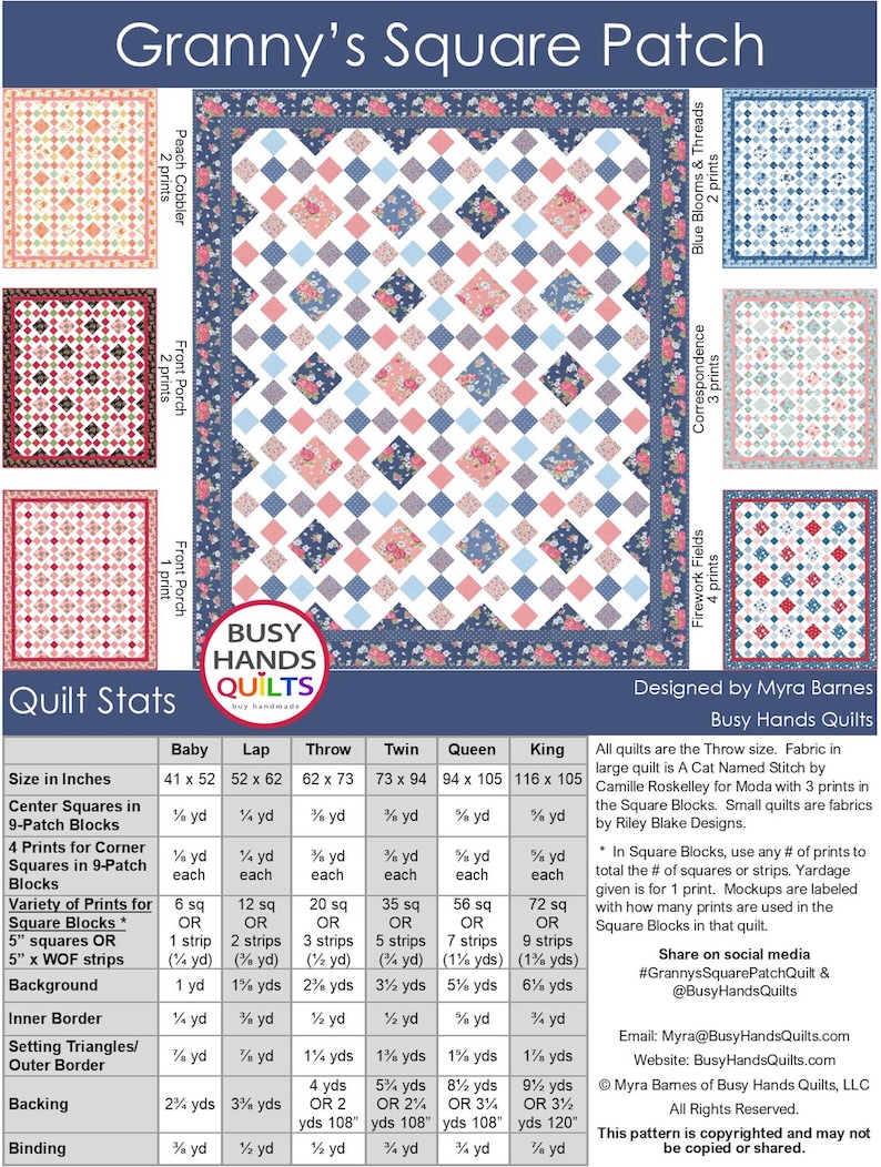 6 Sizes Granny's Square Patch Quilt Pattern, PDF DIGITAL DOWNLOAD, Baby ...