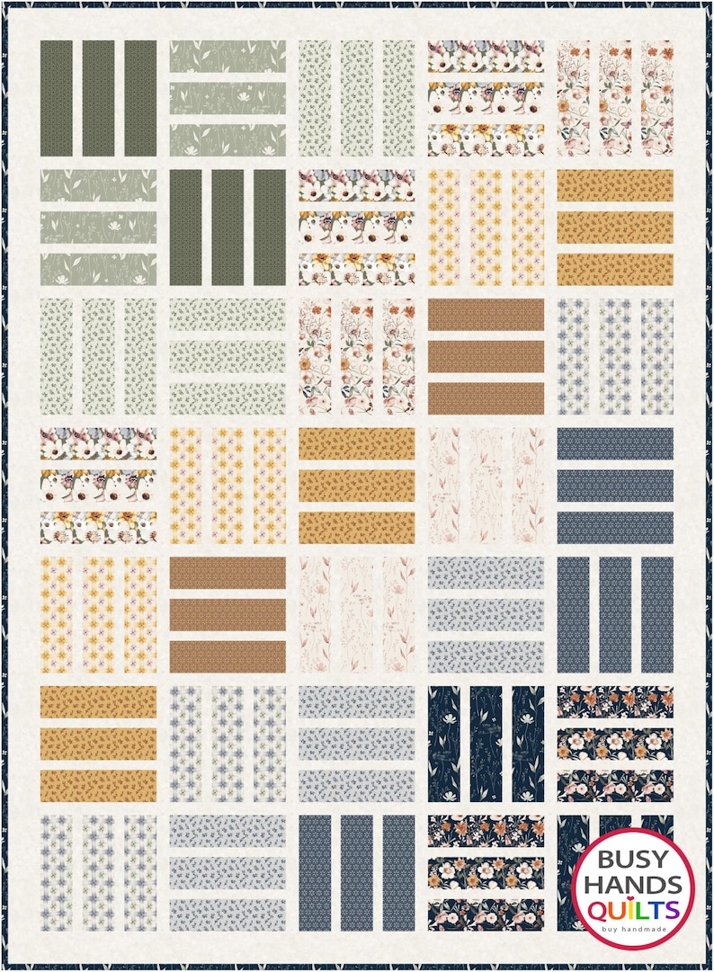 May include: A quilt pattern with a variety of floral and geometric prints in shades of green, blue, brown, and yellow. The quilt is made up of 36 squares, each with a different pattern. The quilt is surrounded by a white border.