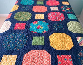 Handmade Rolling Around Large Throw Quilt READY TO SHIP in Market Street by BusyHands Quilts