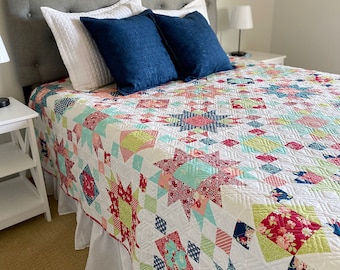 4 Sizes Summer on the Porch Quilt Pattern PRINTED, Throw Twin Queen King, Fat Quarter Friendly-Designed by Myra Barnes Busy Hands Quilts