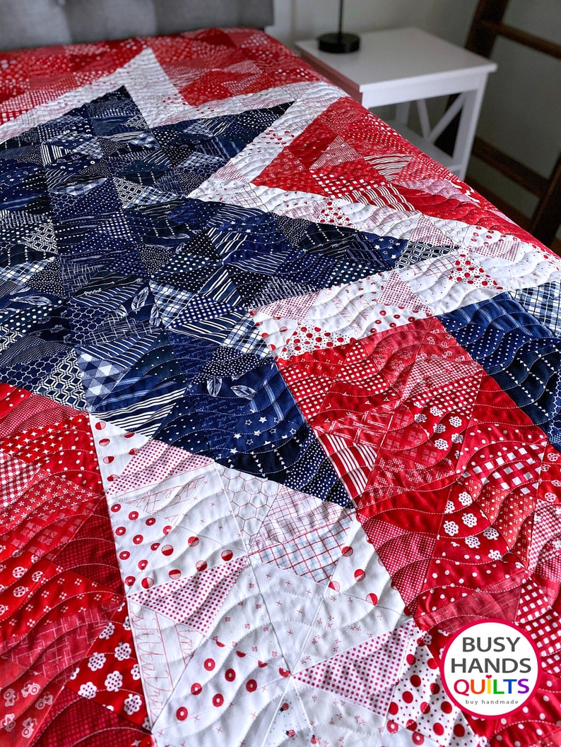 2 Sizes Star Spangled Quilt Pattern PRINTED, Twin and King, Red White Blue, American Flag Quilt of Valor, Myra Barnes of Busy Hands Quilts image 7
