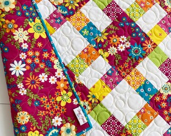 Handmade Bountiful Baby Quilt in Mini Fab READY TO SHIP Handcrafted by Myra Barnes of Busy Hands Quilts