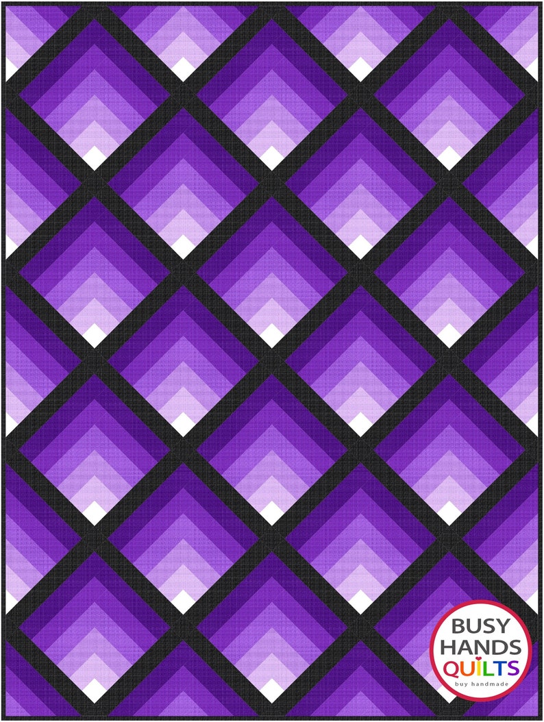 2 Sizes Waterfall II Quilt Pattern PRINTED, Throw and Queen Sizes, Ombre Gradating Pattern, Colorwash Log Cabin Blocks, Busy Hands Quilts image 1