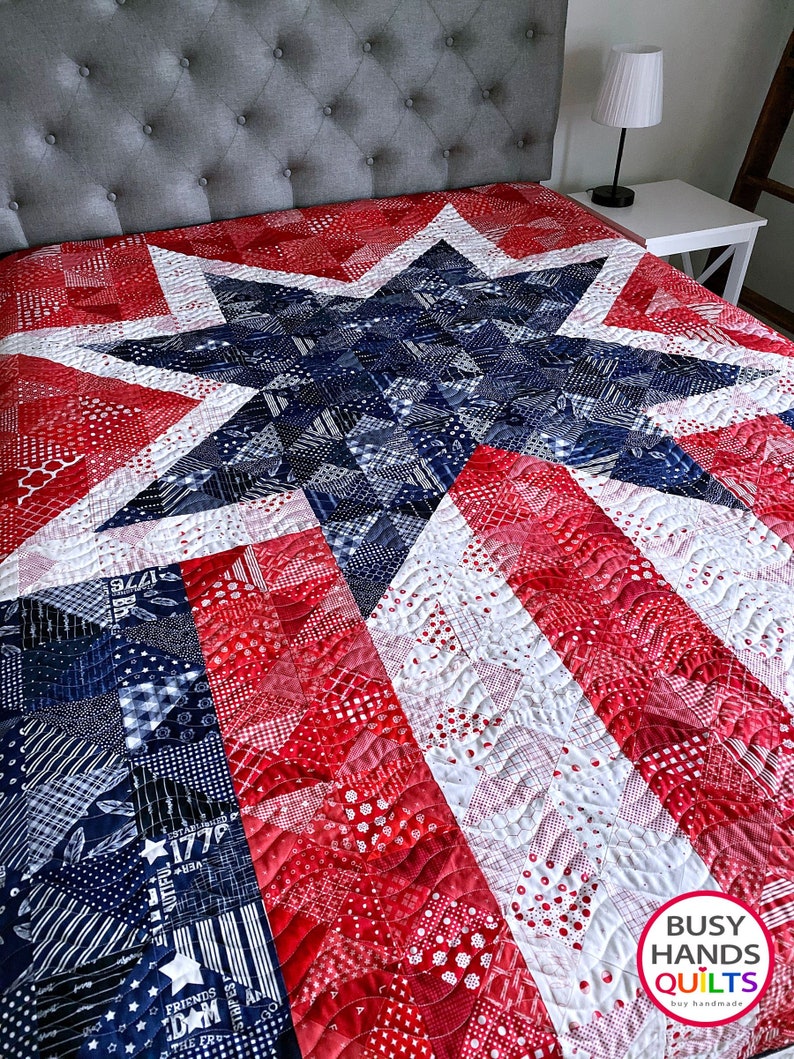 2 Sizes Star Spangled Quilt Pattern PRINTED, Twin and King, Red White Blue, American Flag Quilt of Valor, Myra Barnes of Busy Hands Quilts image 5