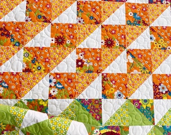 Handmade Horizon Baby Quilt in Mini Fab READY TO SHIP Handcrafted by Myra Barnes of Busy Hands Quilts