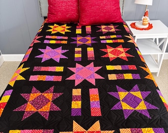 Handmade Star Quilt Gift Ideas Mom Grandma Throw Blanket Sofa Couch Covering Bespoke Heirloom Textile One Kind Unique Patchwork Bedroom