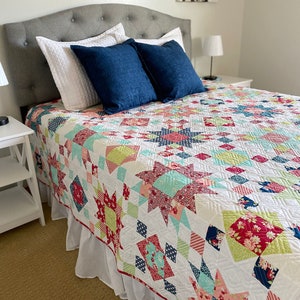 4 Sizes Summer on the Porch Quilt Pattern, PDF DIGITAL Download, Throw Twin Queen King, FQ Quilt Patterns, Star Quilt Patterns, Myra Barnes