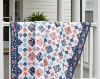 Granny's Square Patch TWIN Size Quilt Kit in A Cat Named Stitch - Choice of Border Fabric