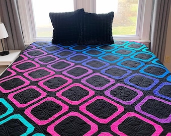 Handmade Gemstones Throw Quilt READY TO SHIP in Spotsy Blues Purples Pinks Handcrafted by Busy Hands Quilts